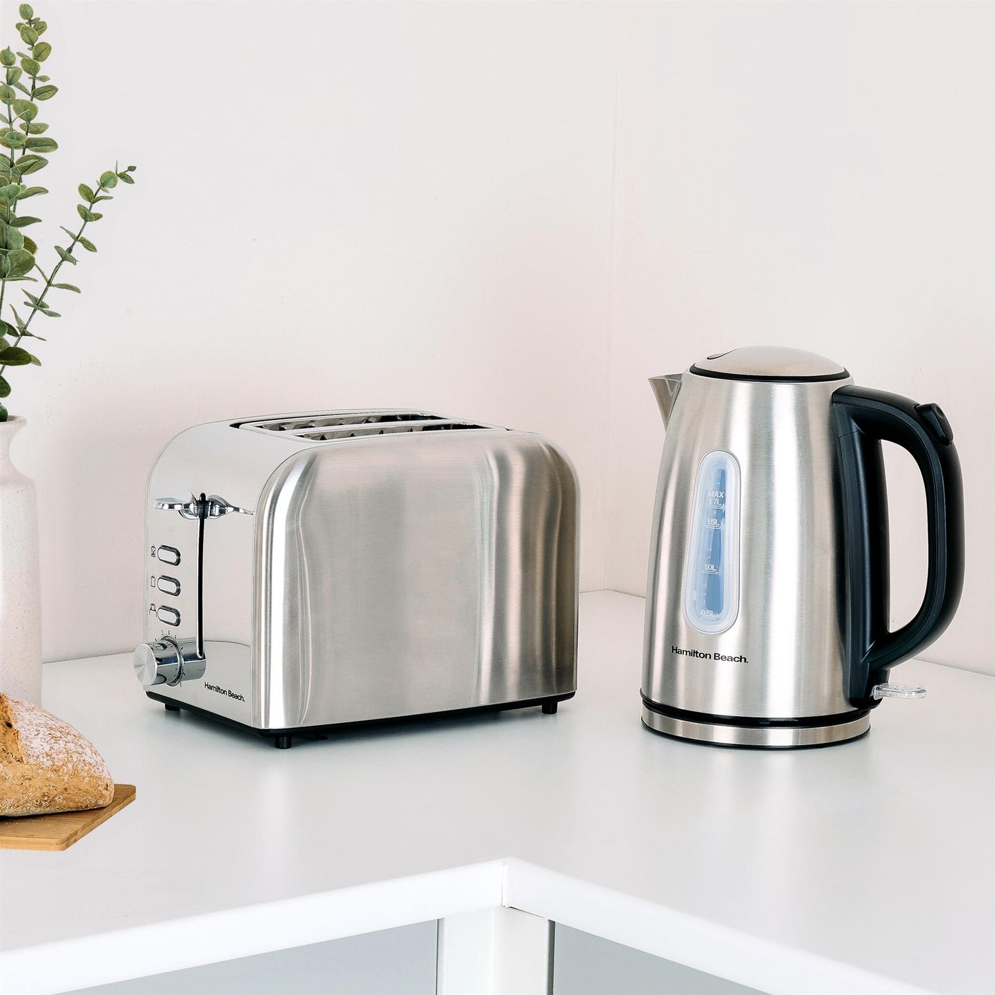 Hamilton Beach Rise Kettle & 2 Slice Toaster Set - Brushed