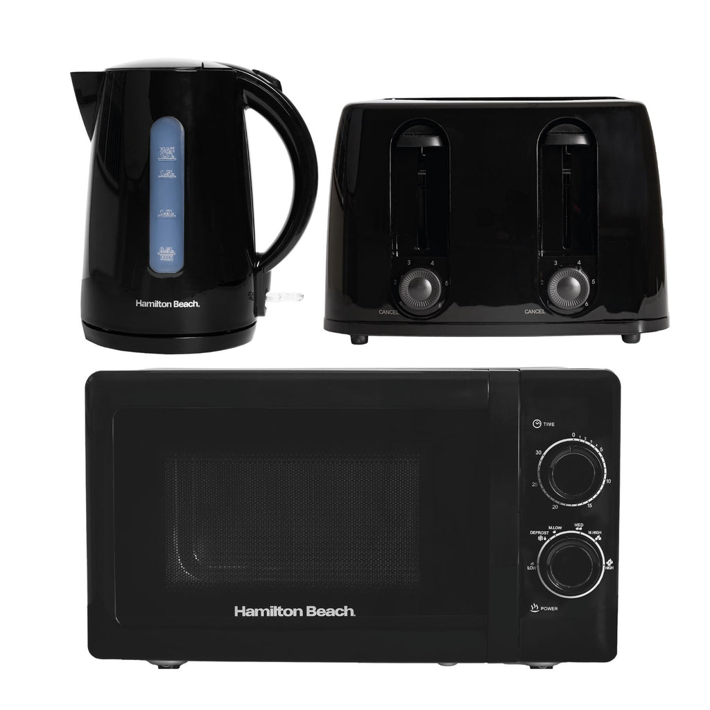 Hamilton Beach Essentials Kettle, Toaster & 20L Stainless Steel Cavity Microwave Set - Black