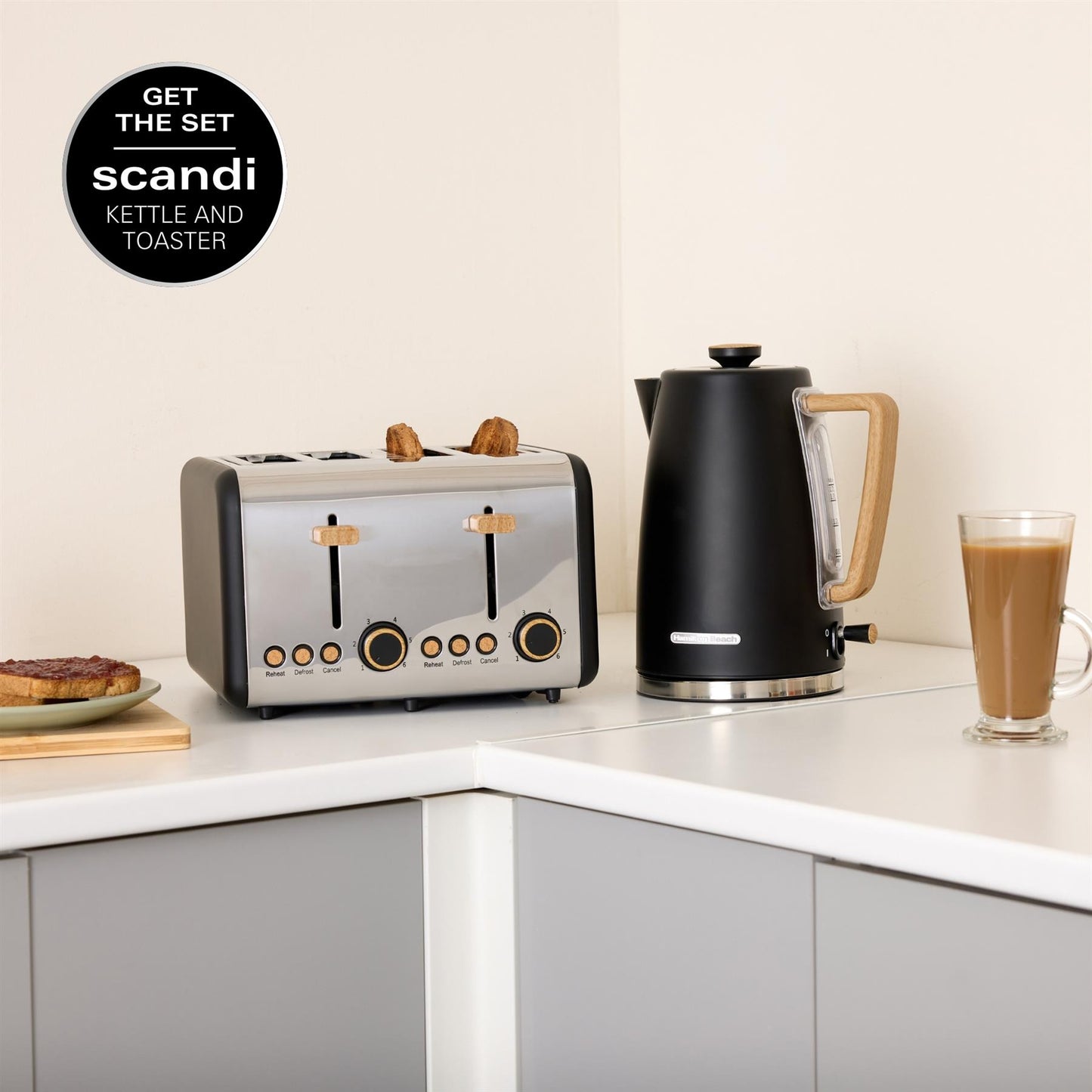 Hamilton Beach Scandi 1.7L Kettle Matte Black with Wood Effect