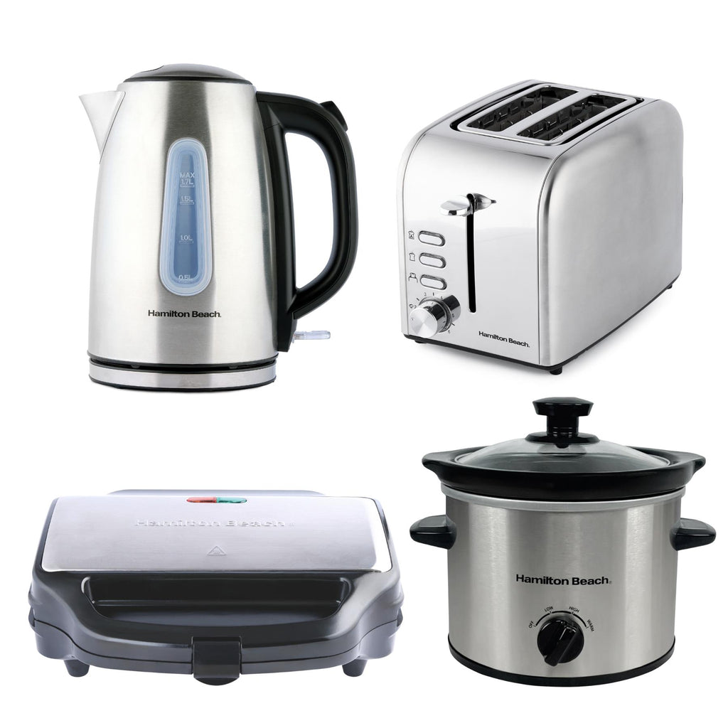 Hamilton Beach Rise Kettle, Toaster, Sandwich Toaster & 1.8L Slow Cooker Set - Silver