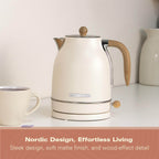 Hamilton Beach Scandi 1.7L Jug Kettle - Matte Cream with Wood Effect - Hamilton Beach UK