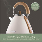 Hamilton Beach Scandi 1.7L Pyramid Kettle - Matte Cream with Wood Effect - Hamilton Beach UK