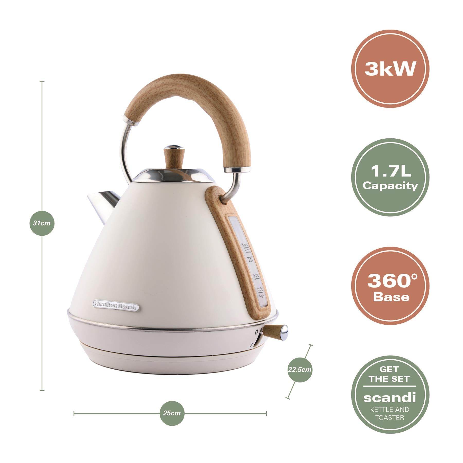Hamilton Beach Scandi 1.7L Pyramid Kettle - Matte Cream with Wood Effect - Hamilton Beach UK