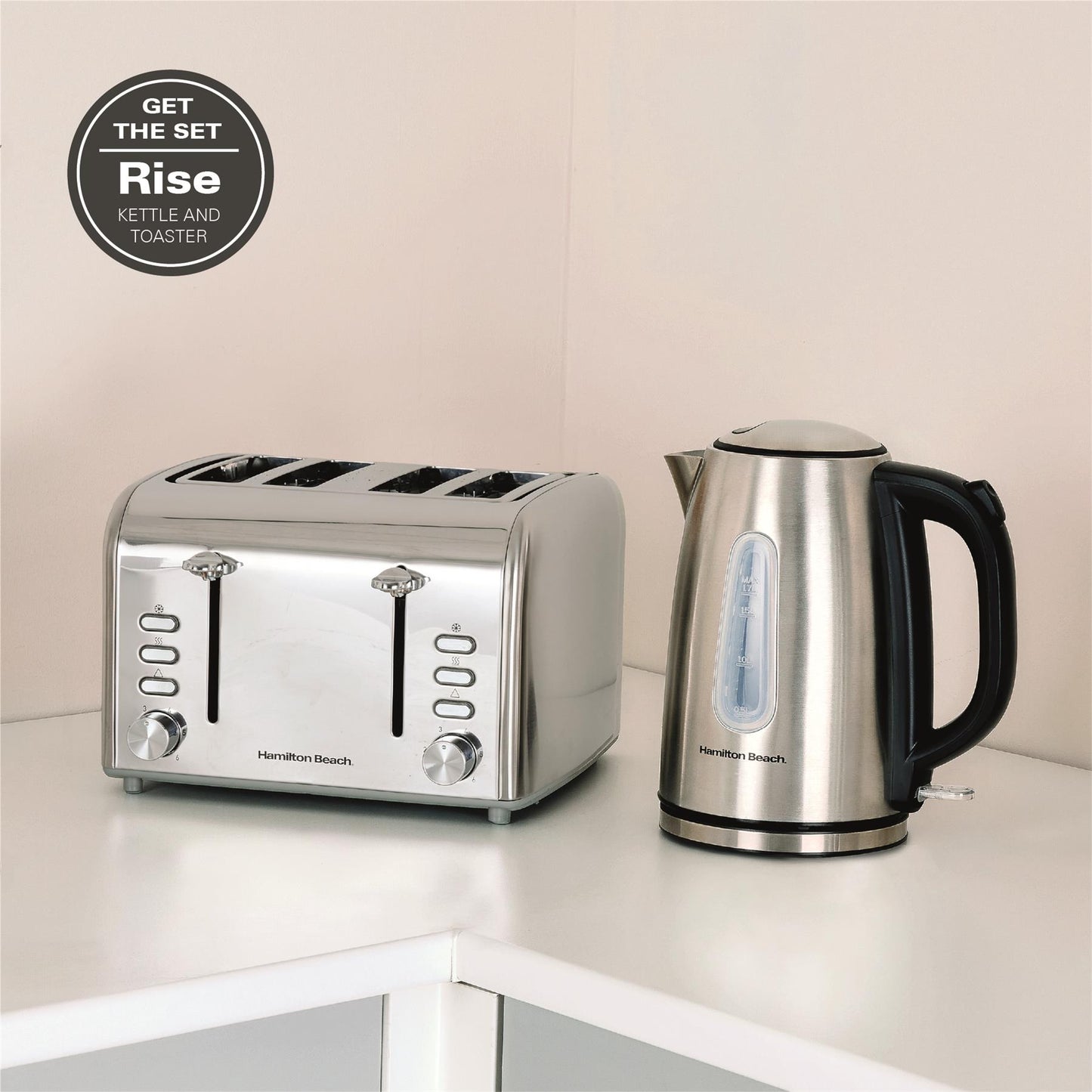 Hamilton Beach Rise Brushed Kettle & 4 Slice Toaster Set