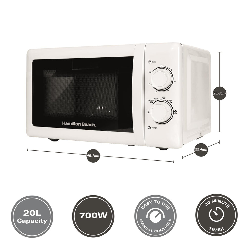 Hamilton Beach 20L Manual White Microwave With Stainless Steel Cavity