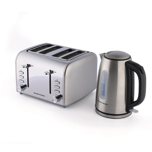 Hamilton Beach Rise Brushed Kettle & 4 Slice Toaster Set