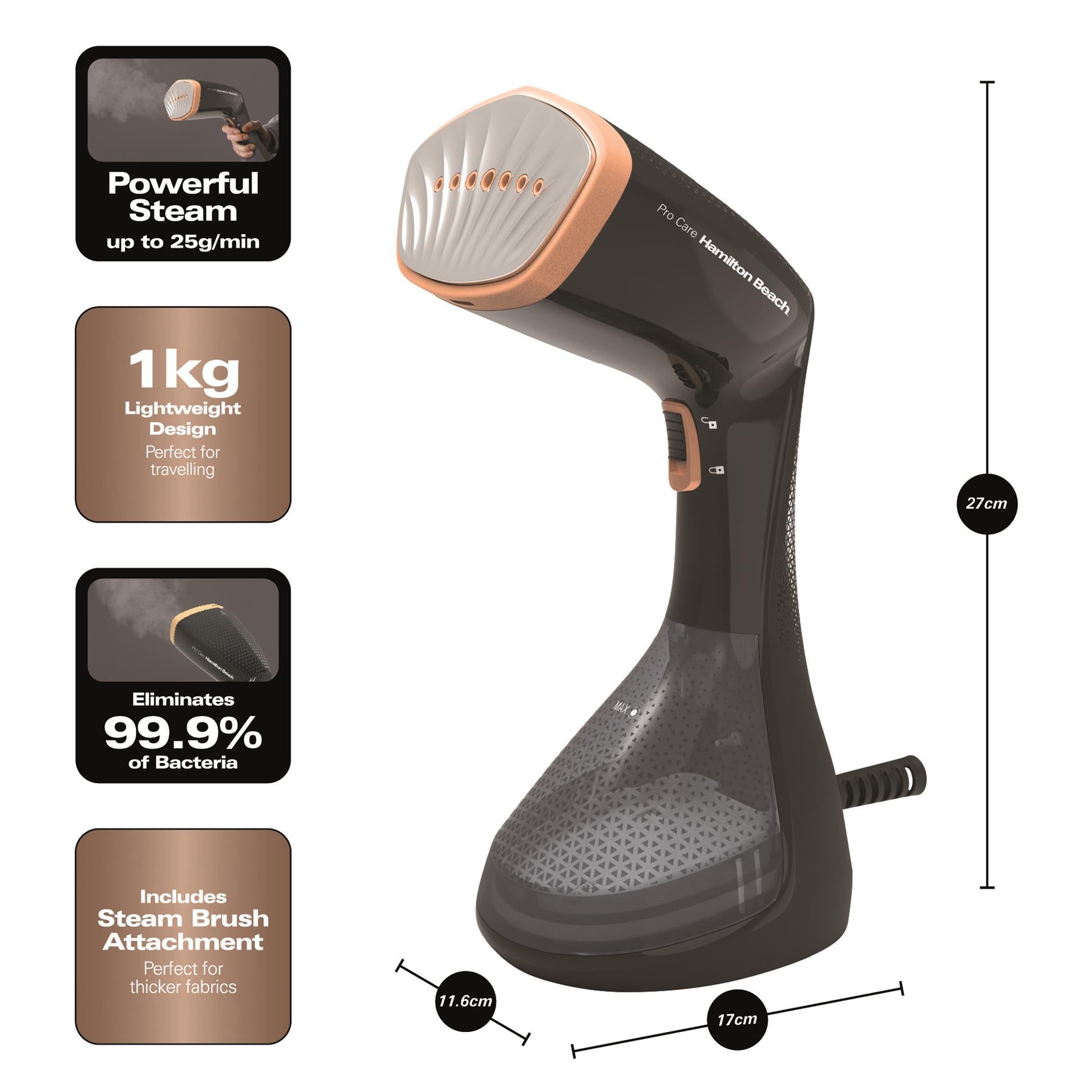ProCare Handheld Garment Steamer - Black & Bronze