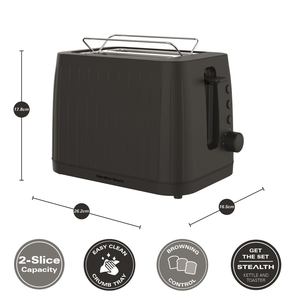 Hamilton Beach Stealth 2 Slice Textured Toaster Matte Black