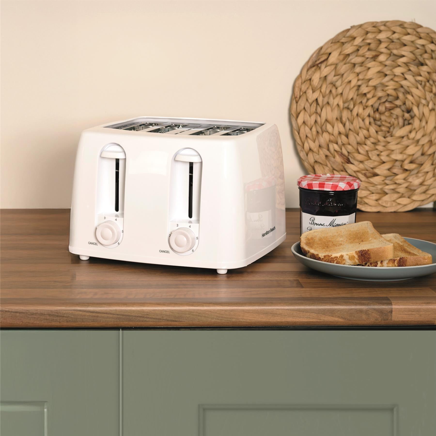 Hamilton Beach Essentials Kettle, 4 Slice Toaster & 20L Standard Microwave Set - White