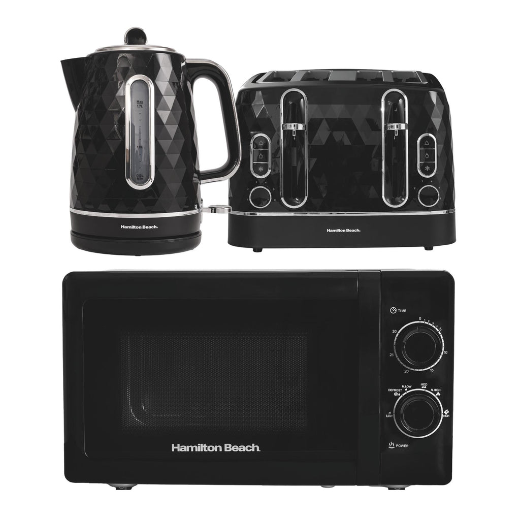 Hamilton Beach Diamond Kettle, Toaster & 20L Stainless Steel Cavity Microwave Set - Black