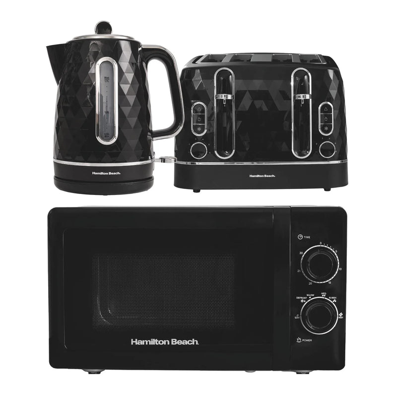 Hamilton Beach Diamond Kettle, Toaster & 20L Stainless Steel Cavity Microwave Set - Black - Hamilton Beach UK