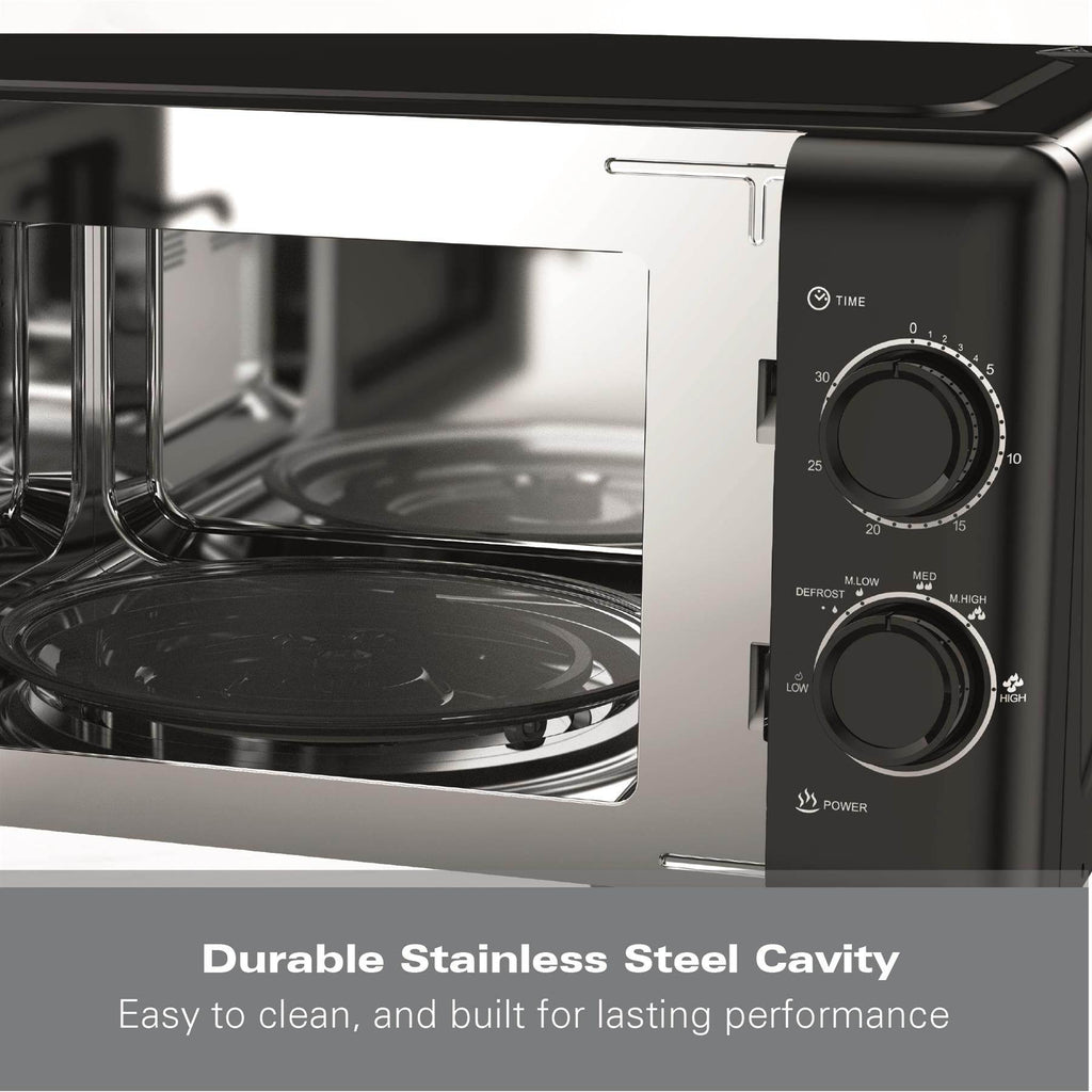 Hamilton Beach 20L Manual Microwave With Stainless Steel Cavity - Black - Hamilton Beach UK