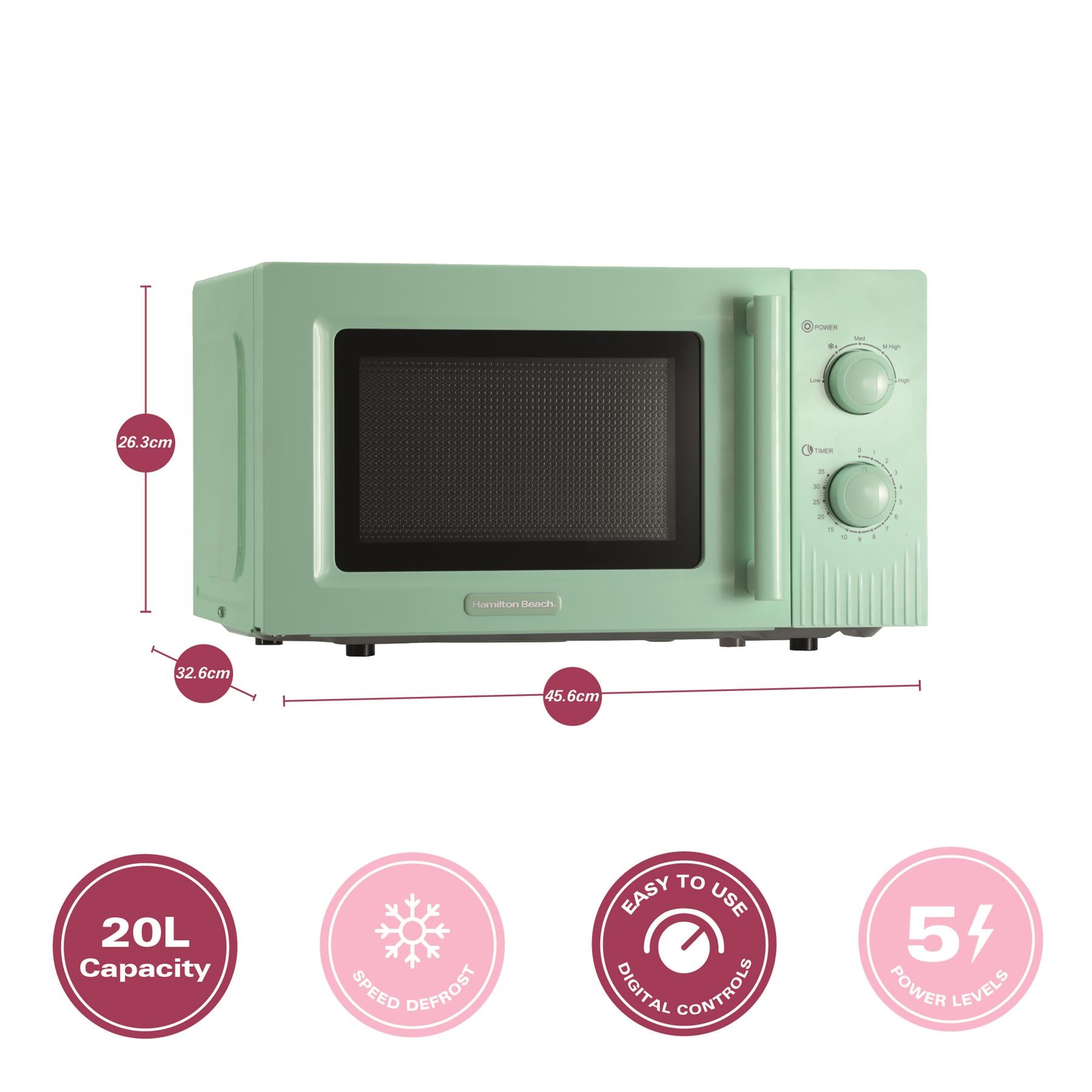 Hamilton Beach Miami Manual 800W Microwave - Mojito Mint