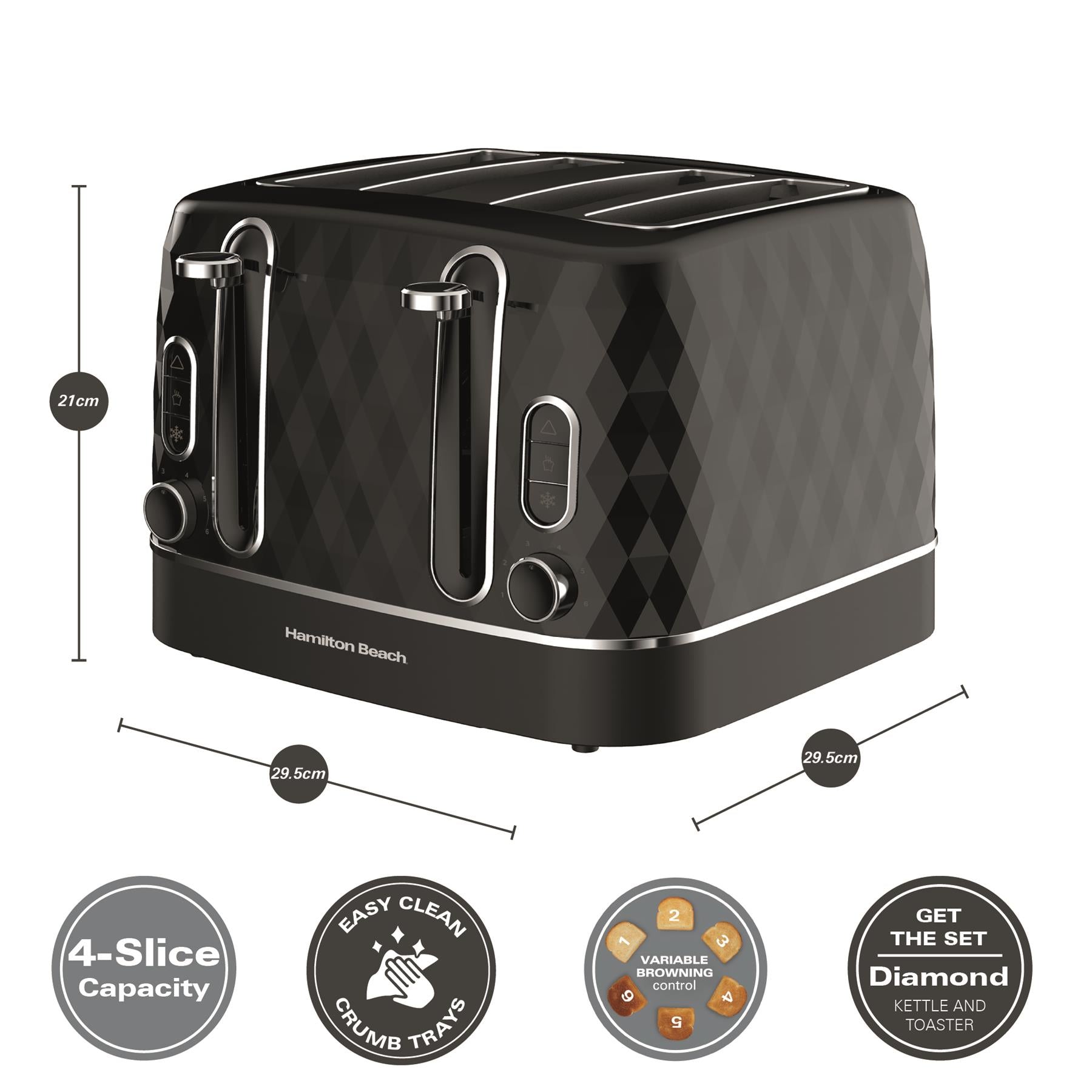 Diamond Kettle & Toaster Set - Black