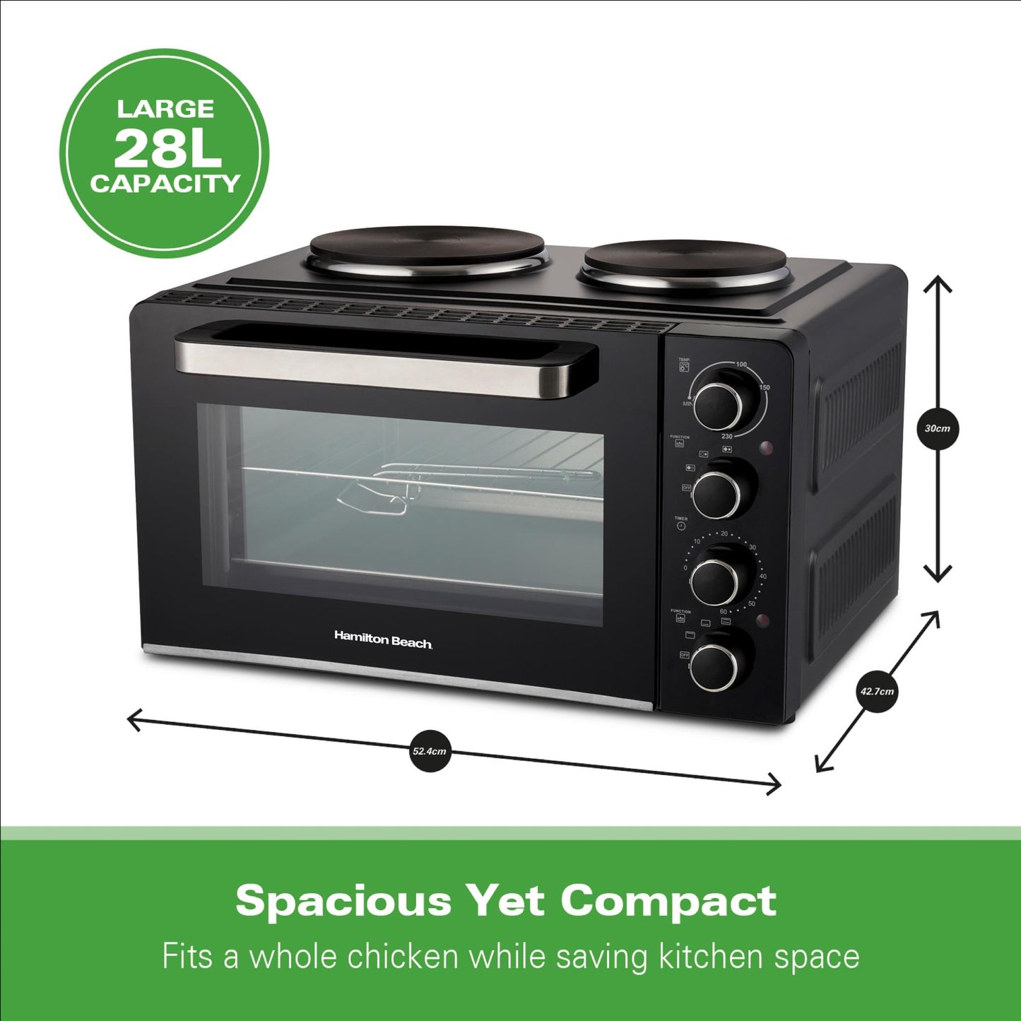 Hamilton Beach 28L Mini Oven with Double Hotplate
