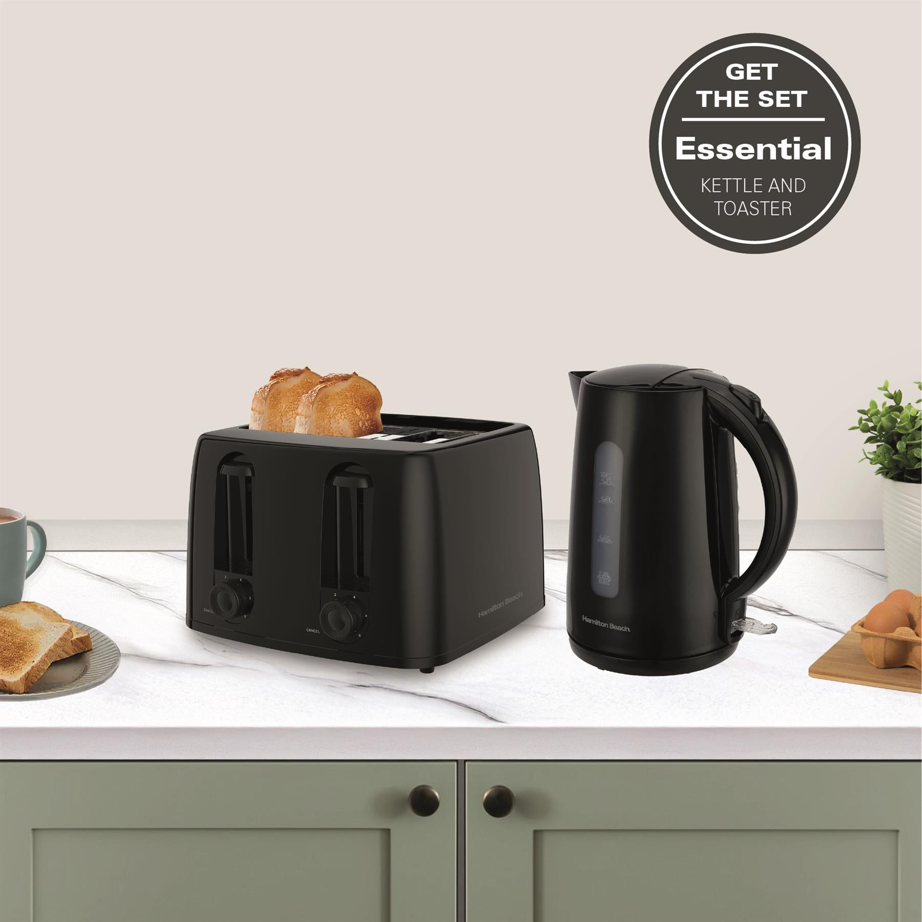 Essential Rapid Boil Kettle & 4 Slice Toaster Set - Black