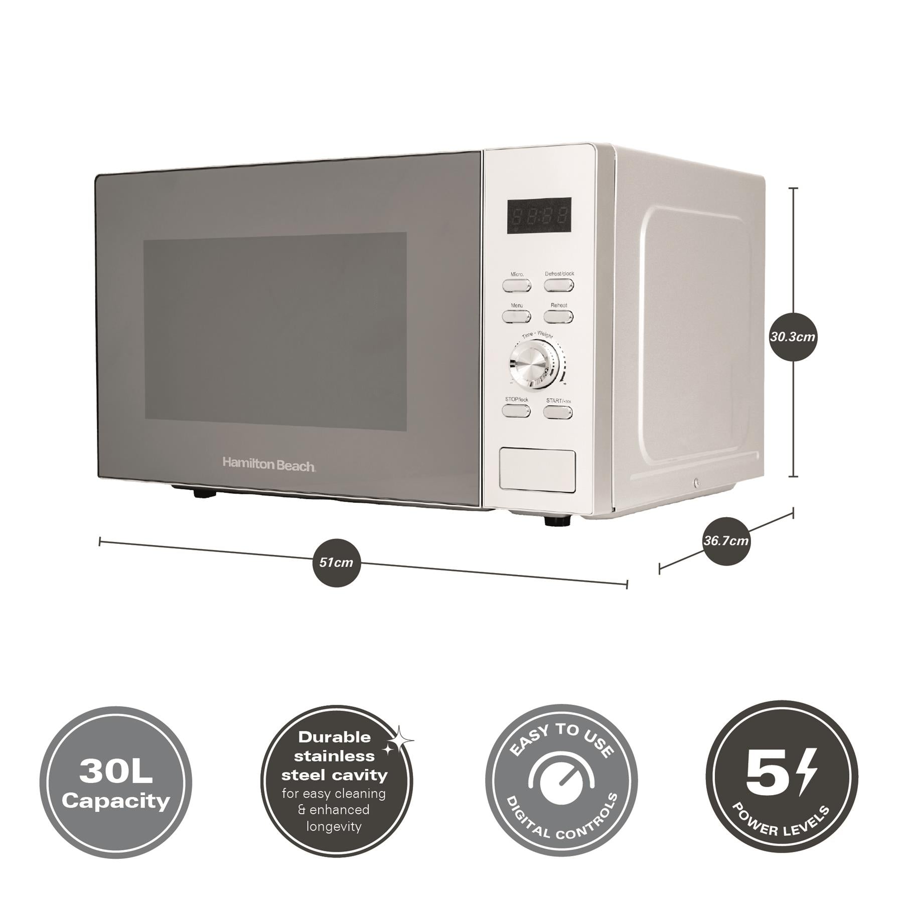 Hamilton Beach 30L Silver Family Microwave