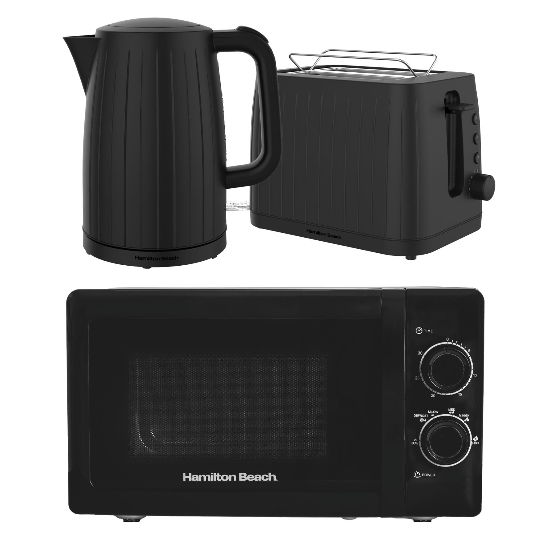 Hamilton Beach Stealth Kettle, Toaster & 20L Stainless Steel Cavity Microwave Set - Black