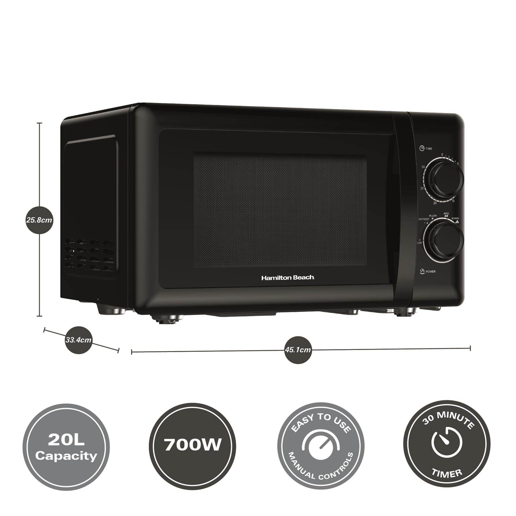 Hamilton Beach 20L Manual Microwave With Stainless Steel Cavity - Black - Hamilton Beach UK