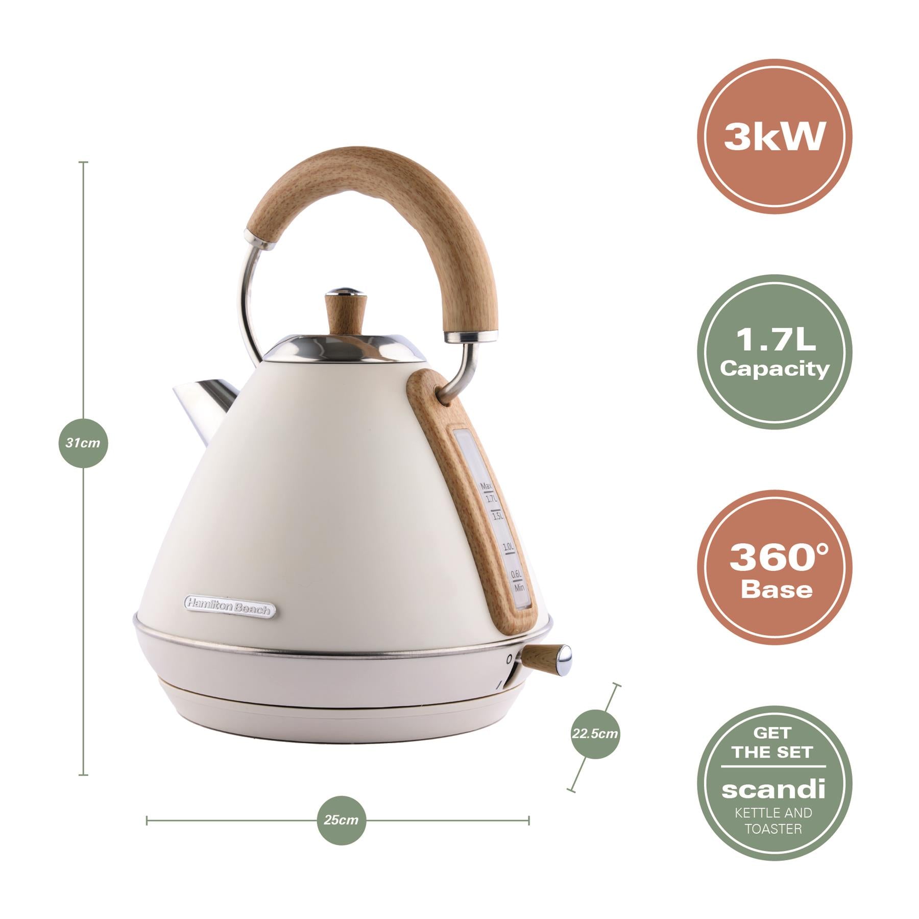 Scandi Pyramid Kettle & Toaster Set - Cream