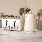 Hamilton Beach Scandi 4 Slice Toaster - Matte Cream with Wood Effect - Hamilton Beach UK