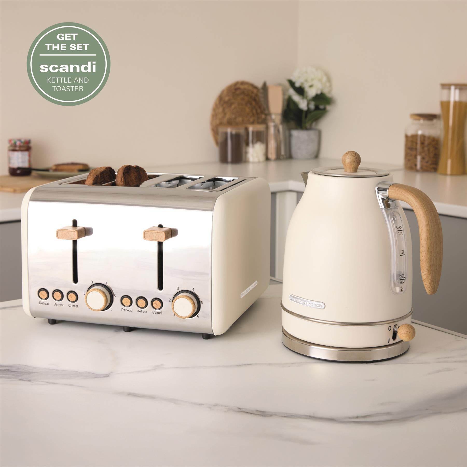 Hamilton Beach Scandi 1.7L Jug Kettle - Matte Cream with Wood Effect - Hamilton Beach UK
