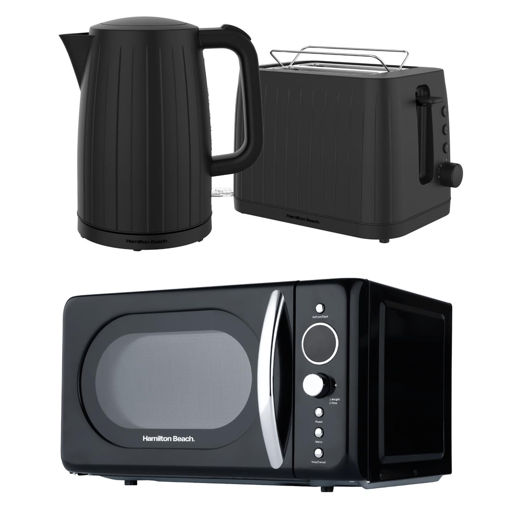 Hamilton Beach Stealth Kettle, Toaster & 20L Retro Microwave Set - Black