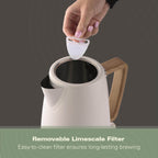 Hamilton Beach Scandi 1.7L Kettle - Matte Cream with Wood Effect - Hamilton Beach UK