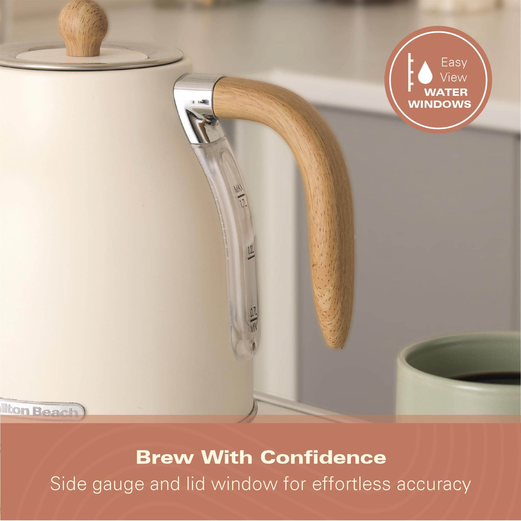 Hamilton Beach Scandi 1.7L Jug Kettle - Matte Cream with Wood Effect - Hamilton Beach UK