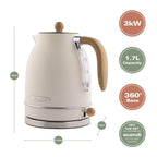 Hamilton Beach Scandi 1.7L Jug Kettle - Matte Cream with Wood Effect - Hamilton Beach UK