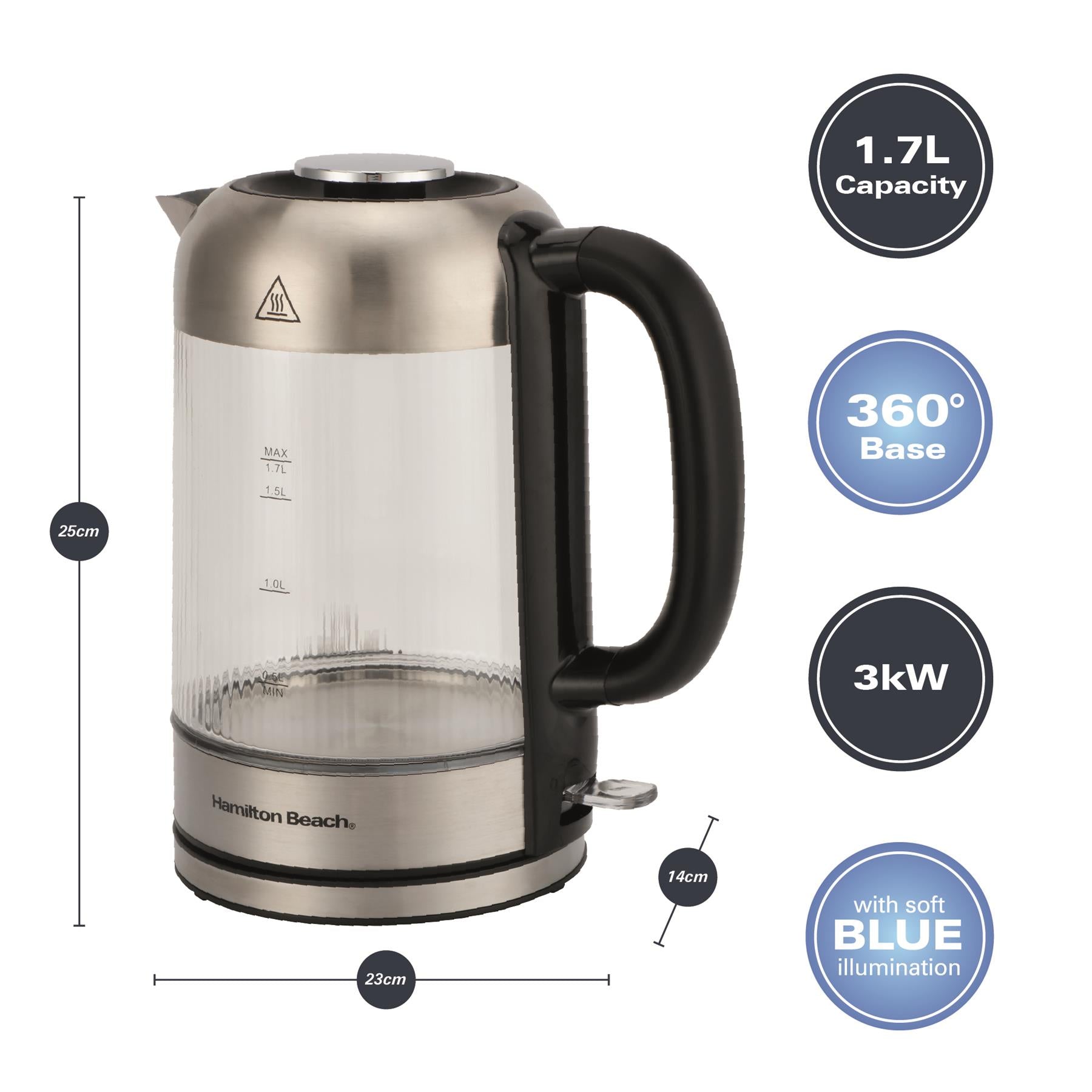 Hamilton Beach Liberty 1.7L Ribbed Glass Kettle