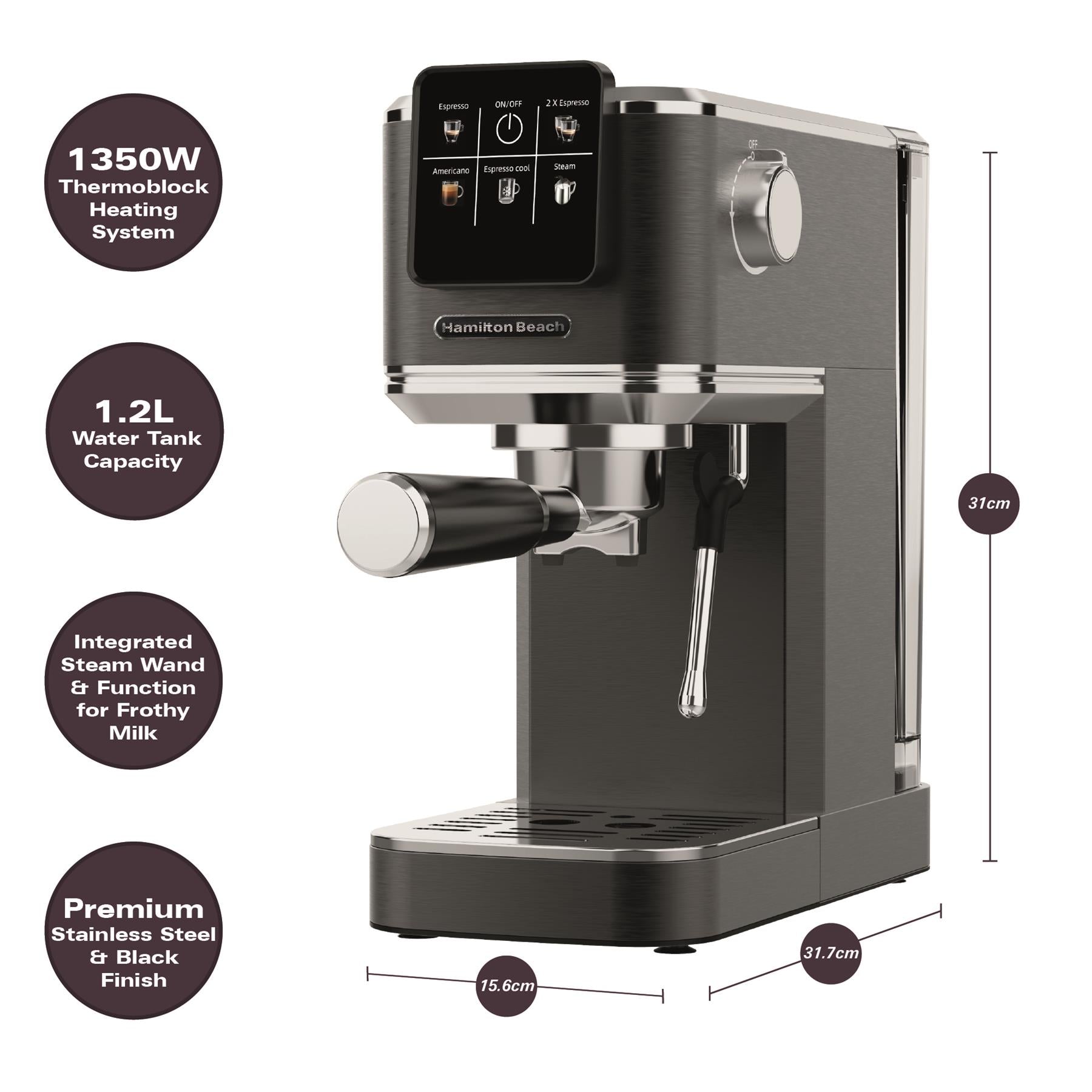 Hamilton Beach BaristaPro Touch 5-in-1 Espresso Machine Black