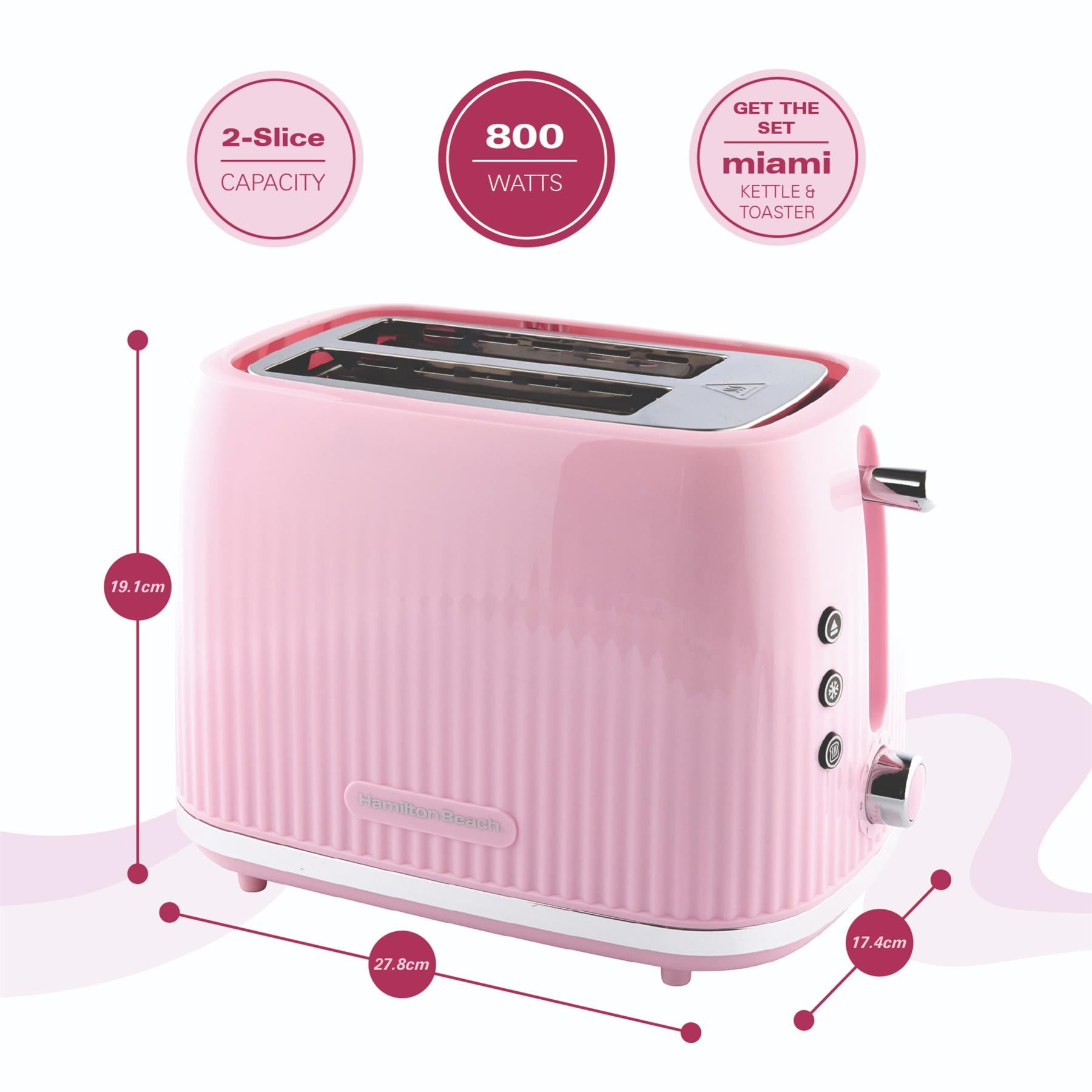Hamilton Beach Miami Kettle & Toaster Set Flamingo Pink
