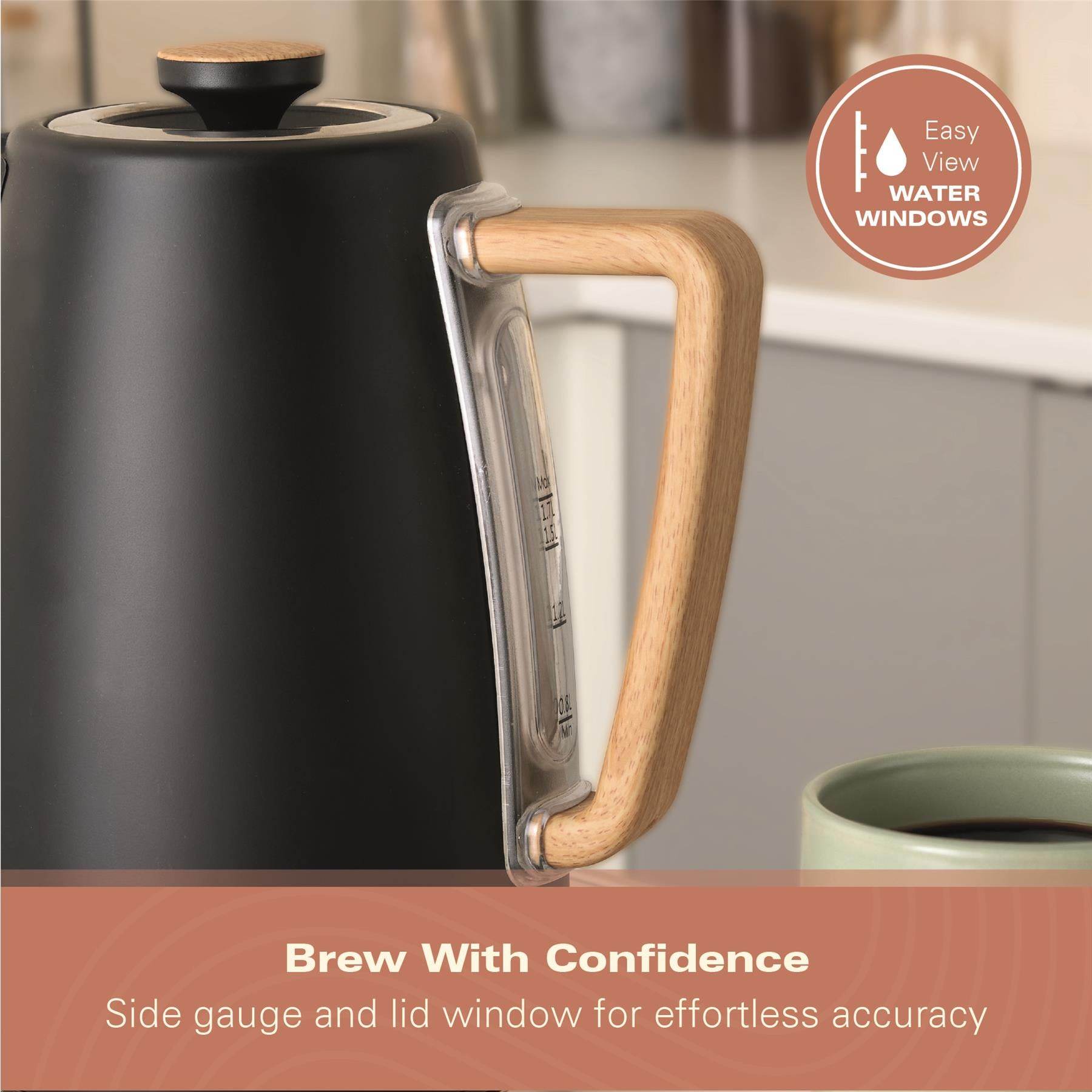 Hamilton Beach Scandi 1.7L Kettle - Matte Black with Wood Effect - Hamilton Beach UK
