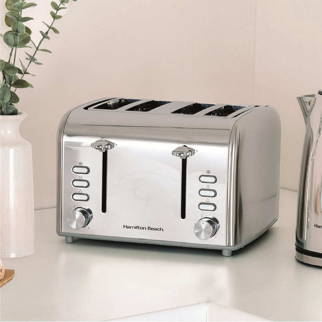 Hamilton Beach Rise Polished Kettle, 4 Slice Toaster & Deep Fill Sandwich Toaster Set - Silver