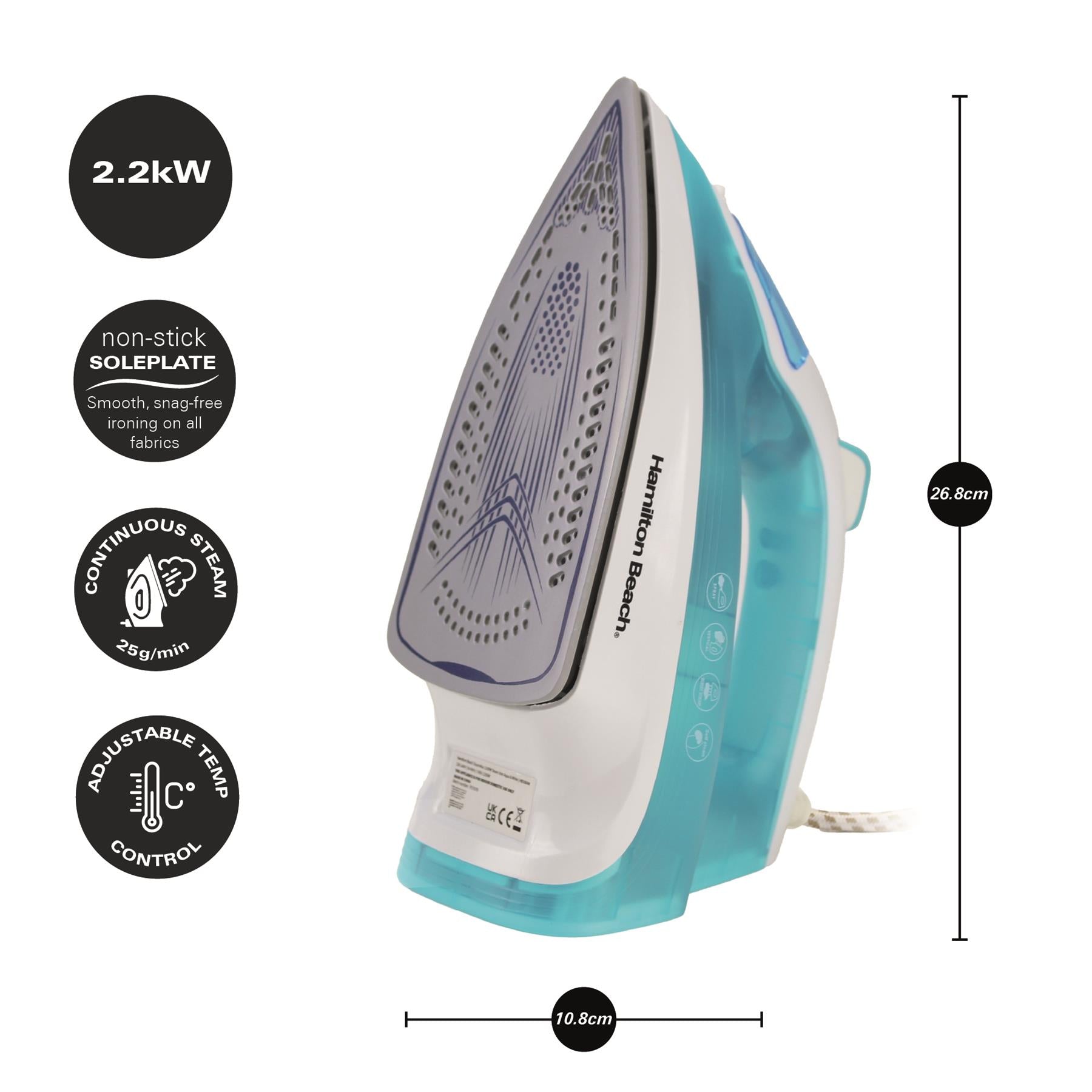 SteamMax 2200W Steam Iron - Aqua & White