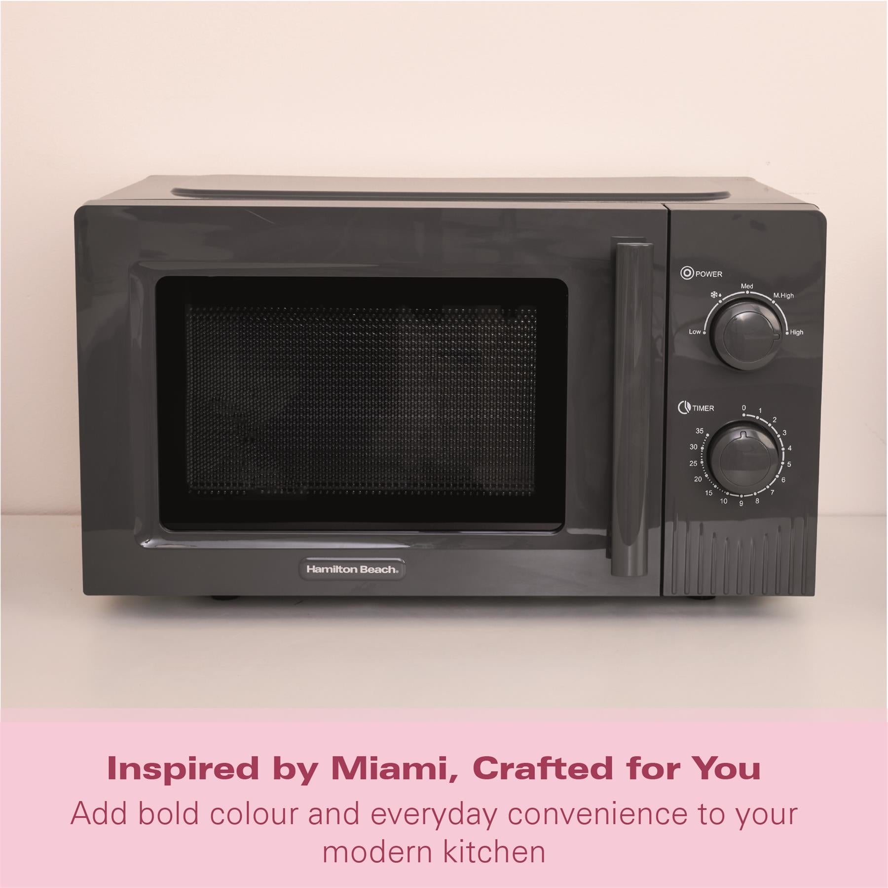 Hamilton Beach Miami Manual 800W Microwave - Charcoal Grey