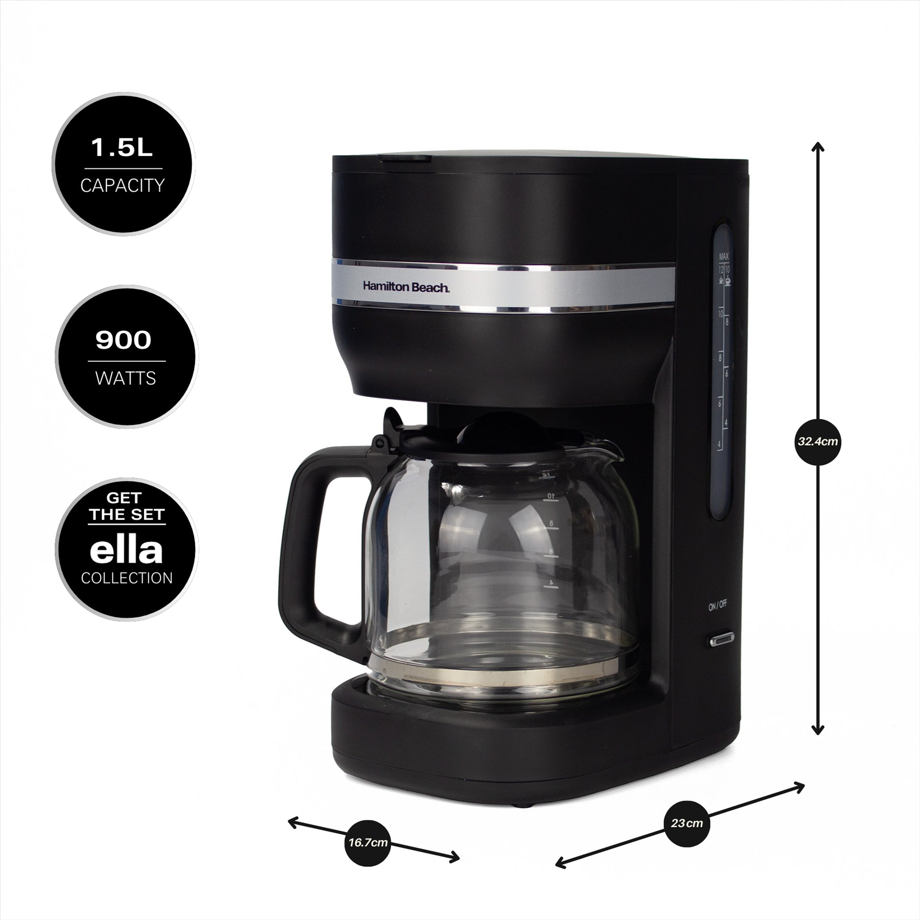 Ella 1.5L Filter Coffee Machine - Matte Black
