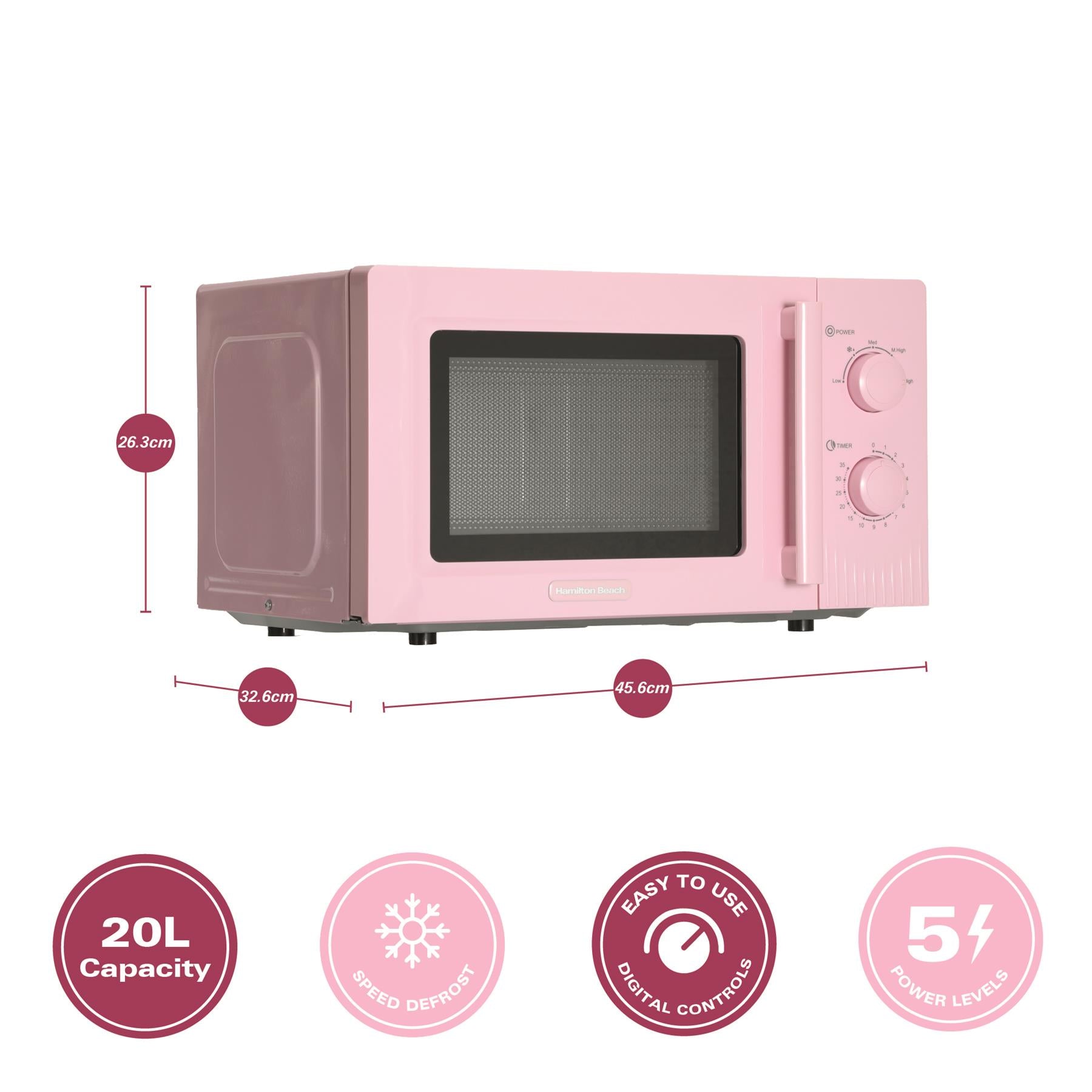 Hamilton Beach Miami Manual 800W Microwave - Flamingo Pink