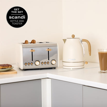 Hamilton Beach Scandi 1.7L Jug Kettle Matte Cream with Wood Effect