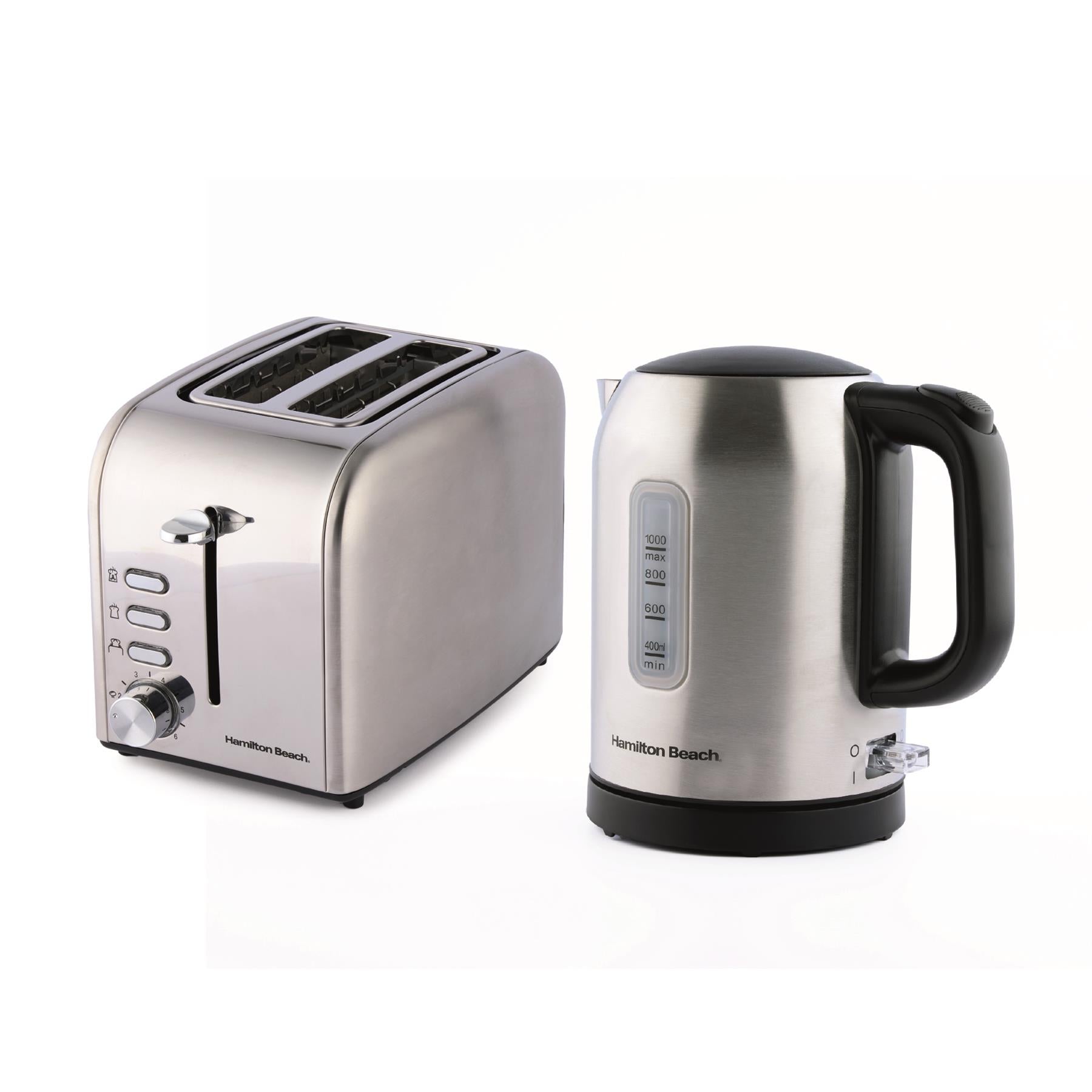 Compact 1L Kettle & Rise 2 Slice Toaster Set - Stainless Steel