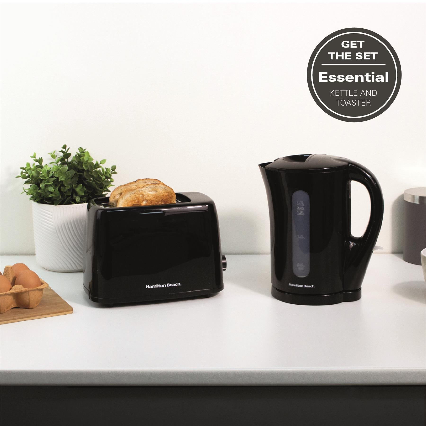 Hamilton Beach Essentials Kettle, 2 Slice Toaster & Deep Fill Sandwich Toaster Set - Black