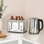 Hamilton Beach Rise Polished Kettle, 4 Slice Toaster & Deep Fill Sandwich Toaster Set - Silver