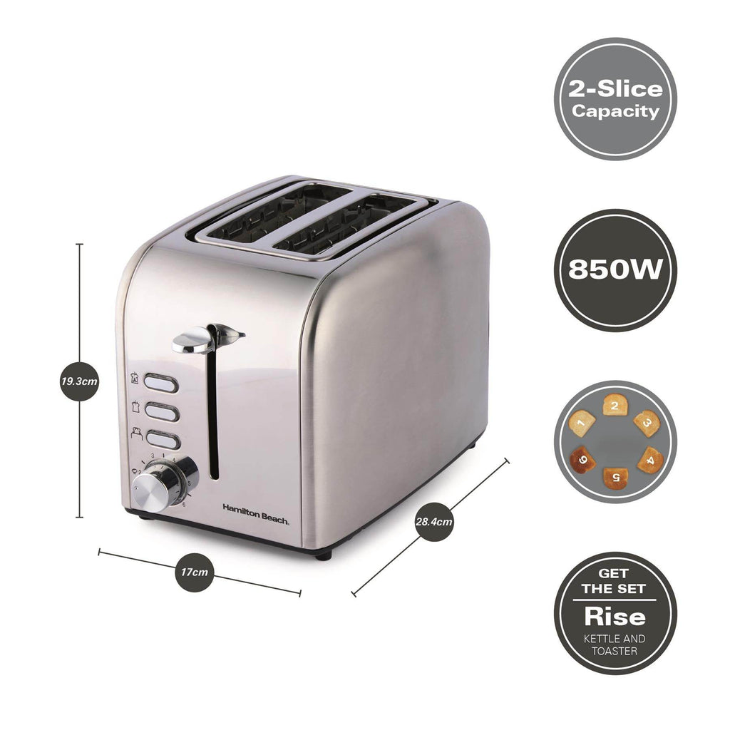 Hamilton Beach Rise Stainless Steel 2 Slice Toaster - Brushed & Polished - Hamilton Beach UK