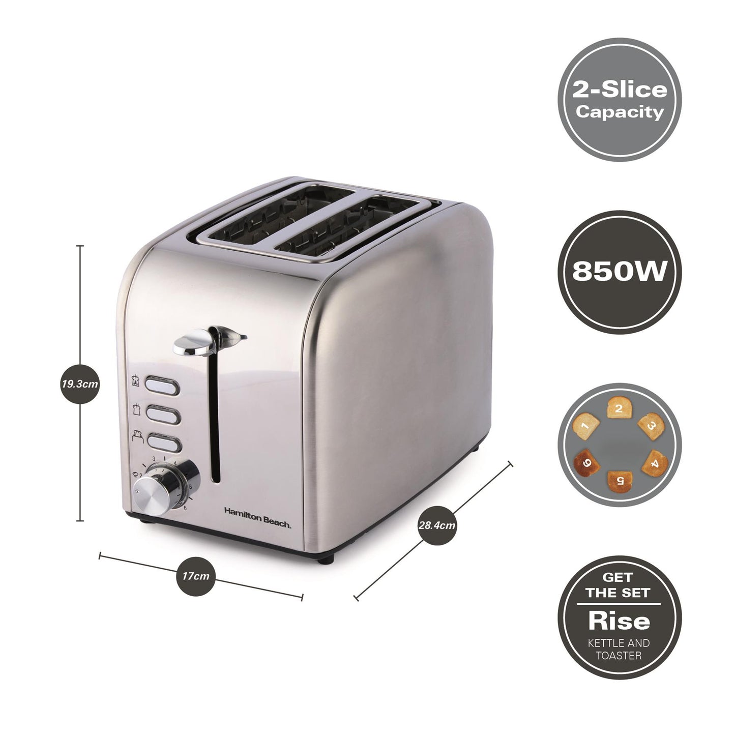 Hamilton Beach Rise 2 Slice Brushed & Polished Stainless Steel Toaster
