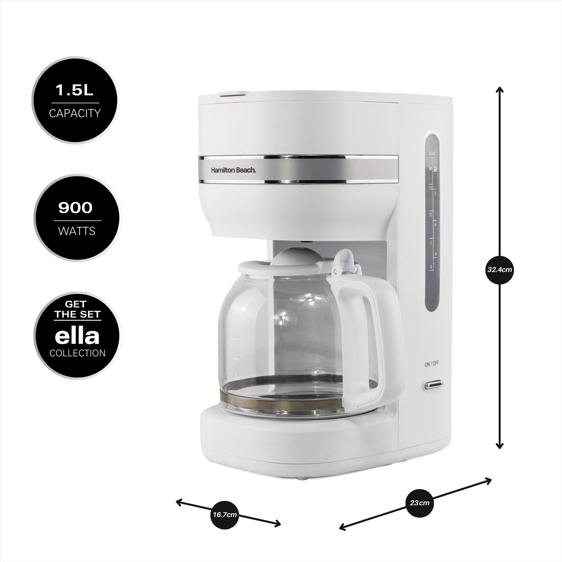 Ella 1.5L Filter Coffee Machine - Matte White