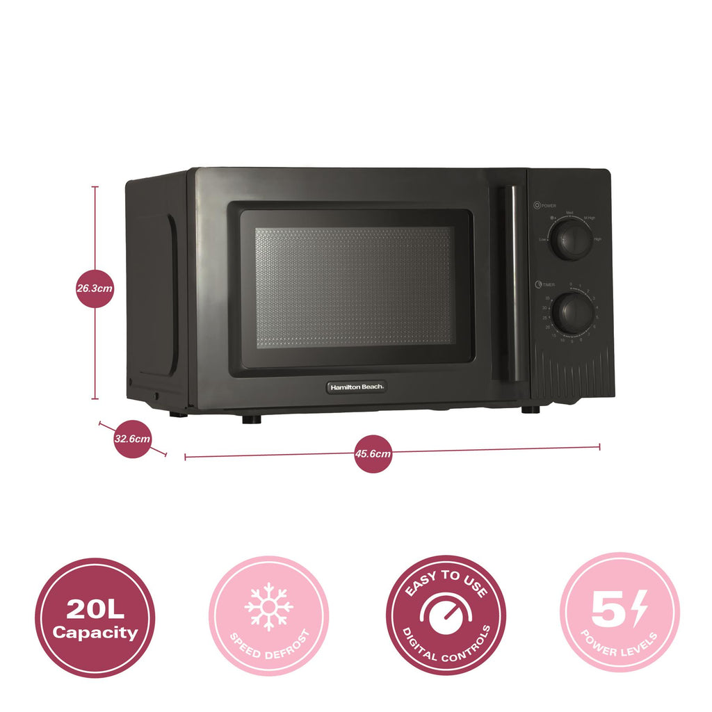 Hamilton Beach Miami Manual 800W Microwave - Charcoal Grey