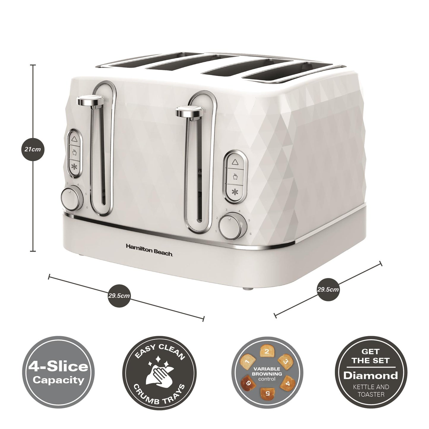 Hamilton Beach Diamond Kettle & Toaster Set White