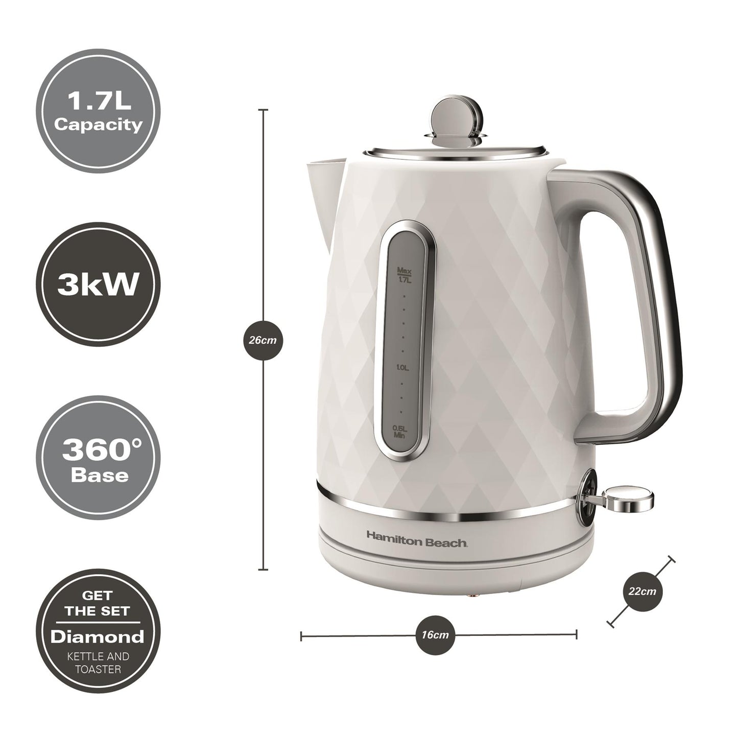 Hamilton Beach Diamond Kettle & Toaster Set White