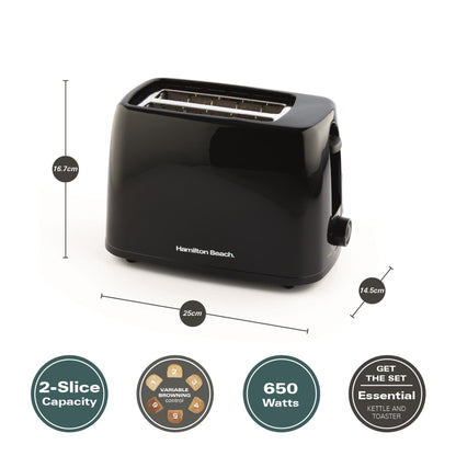 Hamilton Beach Essential 2 Slice Black Plastic Toaster